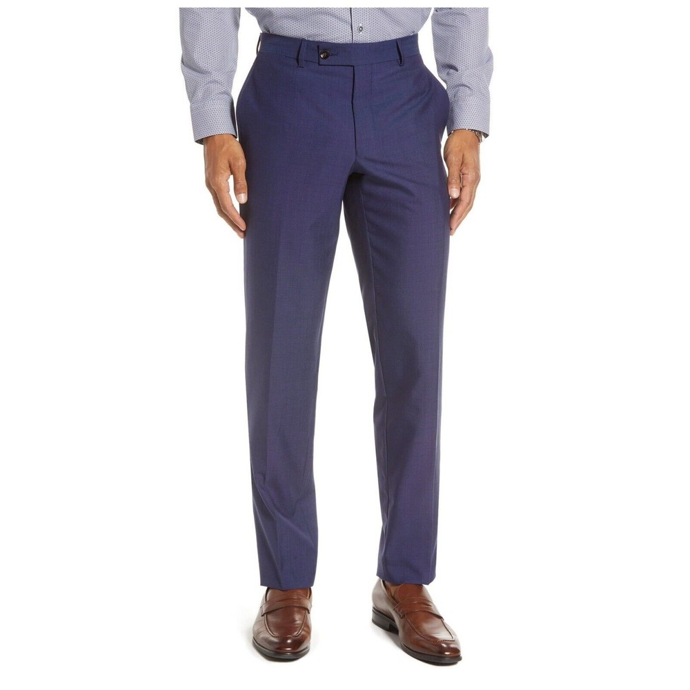 TED BAKER Jarrett Flat Front Trousers BLUE PLAID 31 Waist Unhemed  dress pants